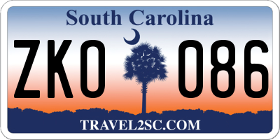 SC license plate ZKO086