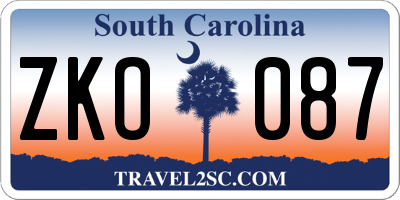 SC license plate ZKO087