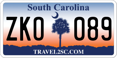 SC license plate ZKO089