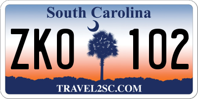 SC license plate ZKO102