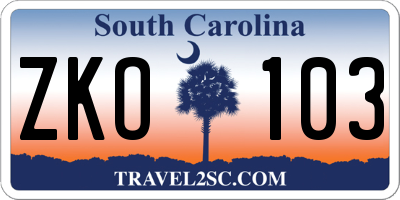 SC license plate ZKO103