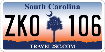 SC license plate ZKO106