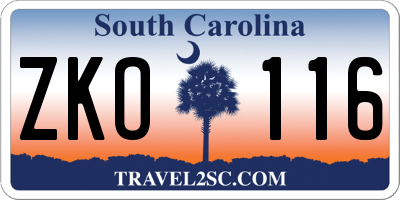 SC license plate ZKO116