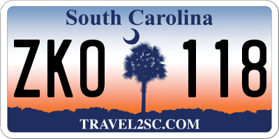 SC license plate ZKO118