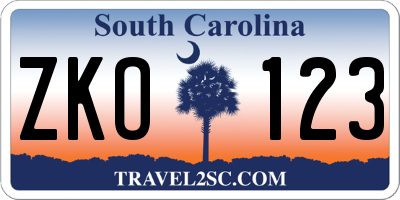 SC license plate ZKO123