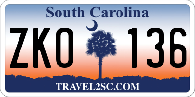 SC license plate ZKO136
