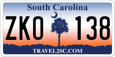 SC license plate ZKO138