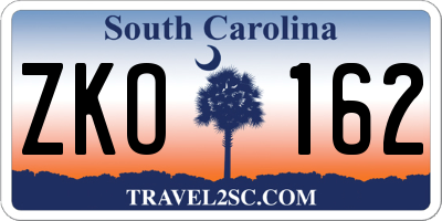 SC license plate ZKO162