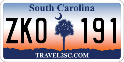 SC license plate ZKO191
