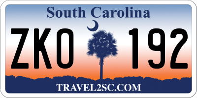 SC license plate ZKO192