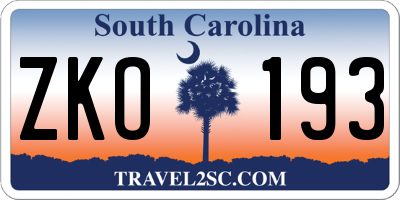 SC license plate ZKO193