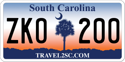 SC license plate ZKO200