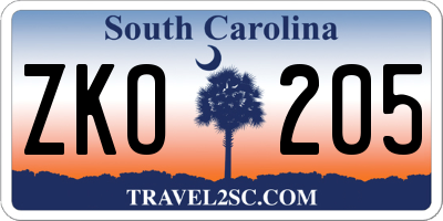 SC license plate ZKO205