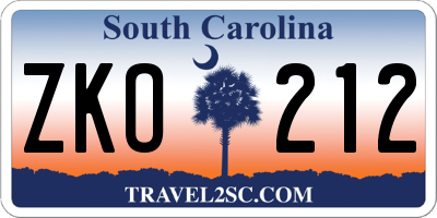 SC license plate ZKO212