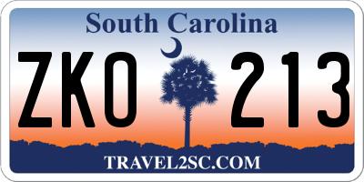 SC license plate ZKO213
