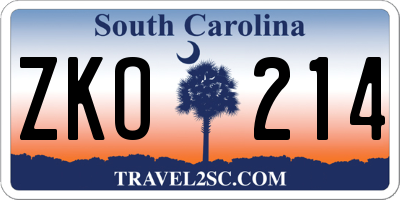 SC license plate ZKO214