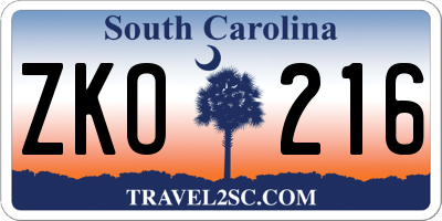 SC license plate ZKO216