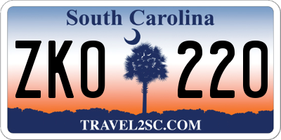 SC license plate ZKO220