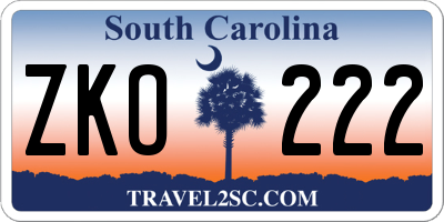 SC license plate ZKO222