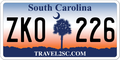 SC license plate ZKO226