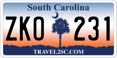 SC license plate ZKO231