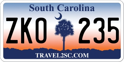 SC license plate ZKO235