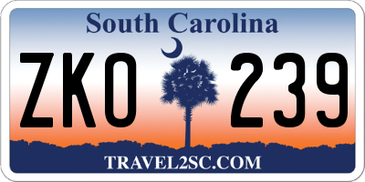 SC license plate ZKO239