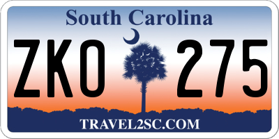 SC license plate ZKO275