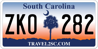 SC license plate ZKO282