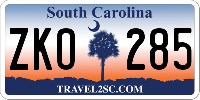 SC license plate ZKO285