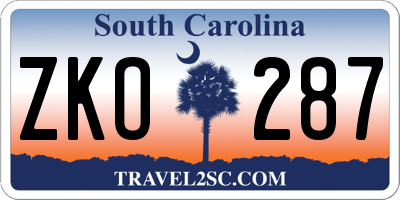 SC license plate ZKO287