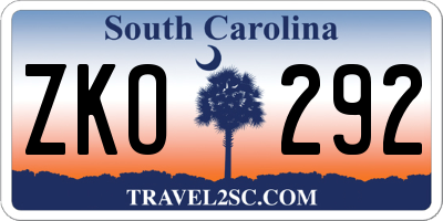 SC license plate ZKO292
