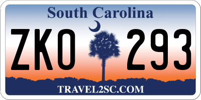 SC license plate ZKO293