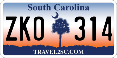 SC license plate ZKO314