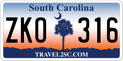 SC license plate ZKO316