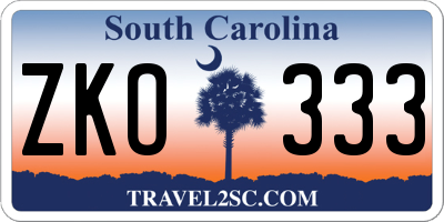 SC license plate ZKO333