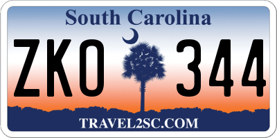 SC license plate ZKO344