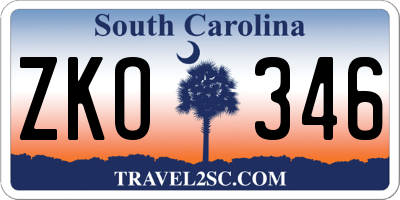 SC license plate ZKO346