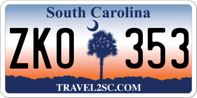 SC license plate ZKO353