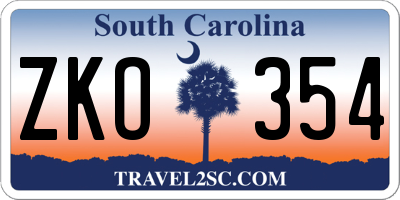 SC license plate ZKO354