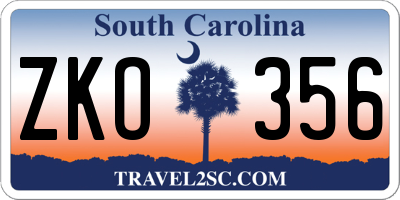 SC license plate ZKO356