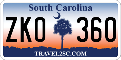 SC license plate ZKO360