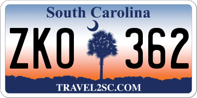 SC license plate ZKO362