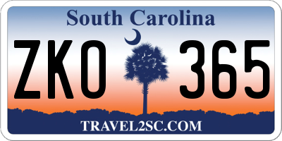 SC license plate ZKO365