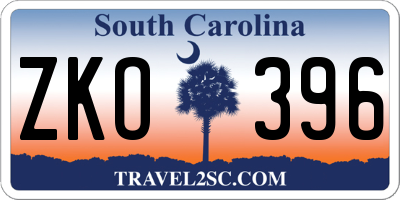 SC license plate ZKO396