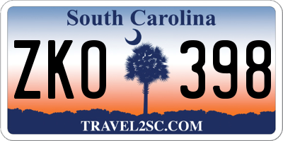 SC license plate ZKO398