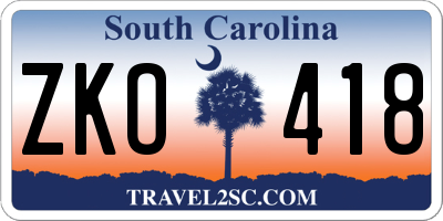 SC license plate ZKO418