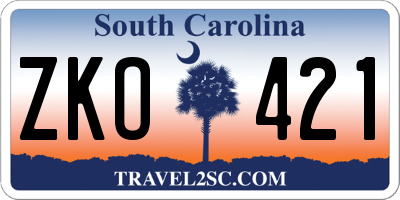 SC license plate ZKO421