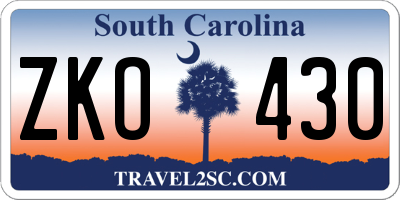 SC license plate ZKO430