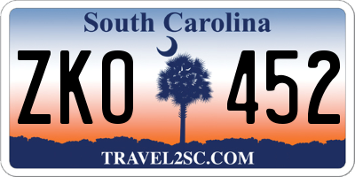SC license plate ZKO452
